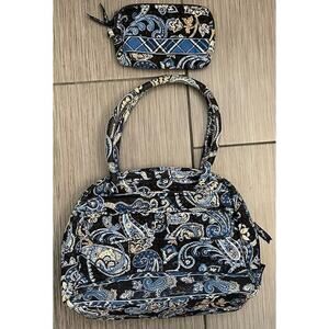 Vera Bradley Blue Paisley Quilted Shoulder Bag With Matching Makeup Bag